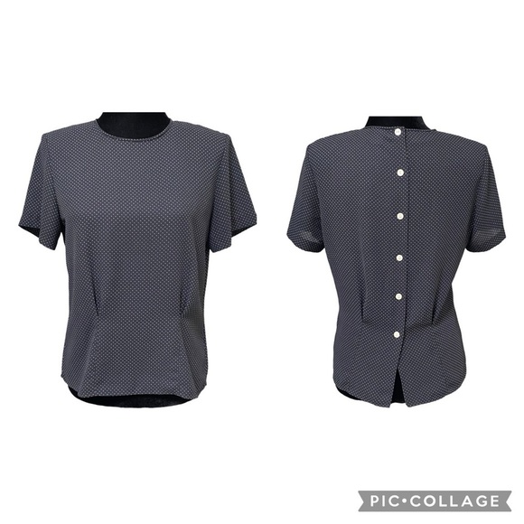 Liz Claiborne Black White Polka Dot Button Back Blouse Petite Size 6 - Picture 1 of 9